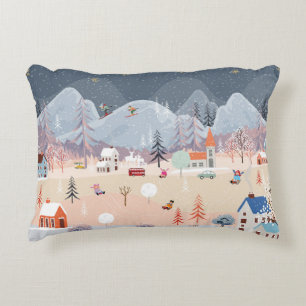Almofada Decorativa Wonderland de inverno: Cena Vintage Countryside.