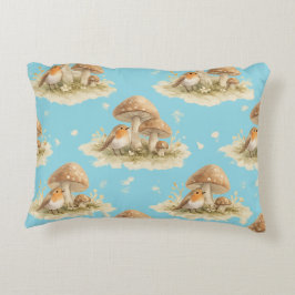 Almofada Decorativa Woodland Robin & Mushroom Watercolor Pattern