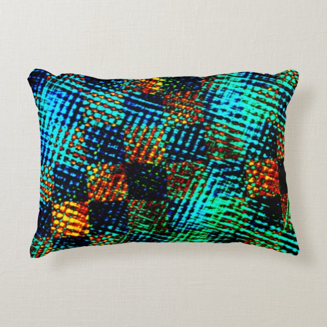 Almofada Decorativa Xadrez azul, arranhão esverdeado, mancha suja verm (Frente)