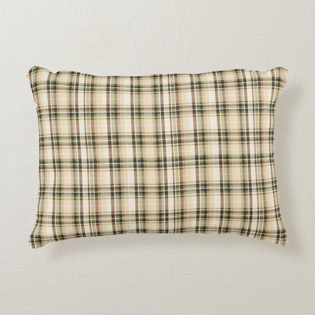 Almofada Decorativa Xadrez Beige Brown Green Tartan (Frente)
