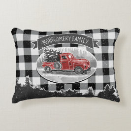 Almofada Decorativa Xadrez de Buffalo Branco do Caminhão Vermelho Vint