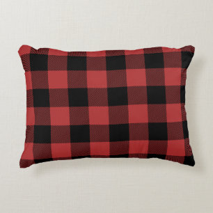 Almofada Decorativa Xadrez de Verificação de Buffalo Preto Vermelho