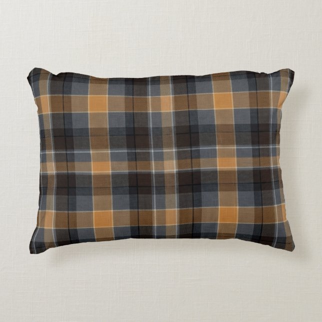 Almofada Decorativa Xadrez Escocês Âmbar Fumê Moderno  (Frente)