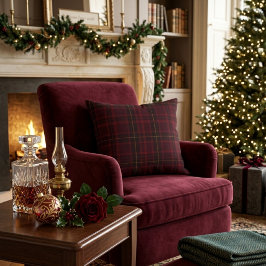 Almofada Decorativa Xadrez Escocês Burgundy Elegante