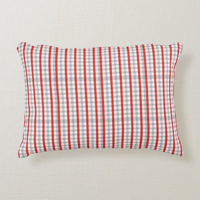Almofada Decorativa Xadrez Quadriculado Listrado Cinza Vermelho (Frente)