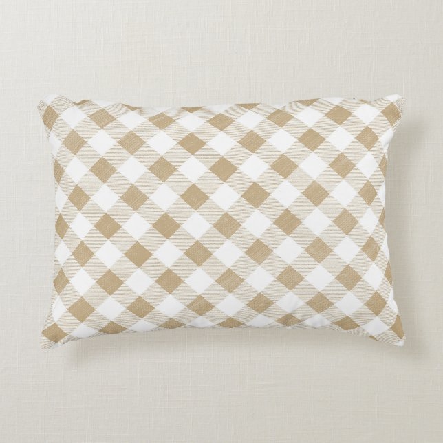 Almofada Decorativa Xadrez Rustic Neutral Beige Gingham (Frente)