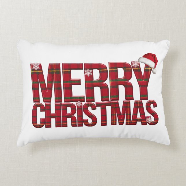 Almofada Decorativa xadrez vermelha de natal alegre (Frente)