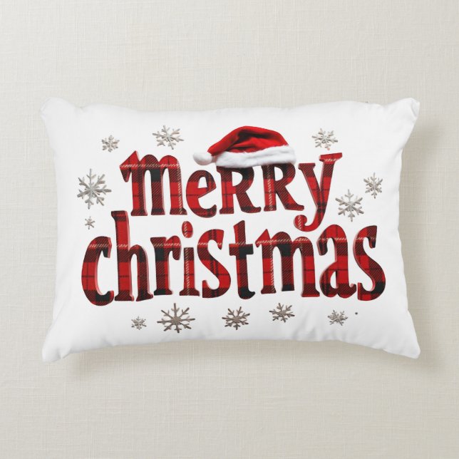 Almofada Decorativa xadrez vermelha de natal alegre (Frente)