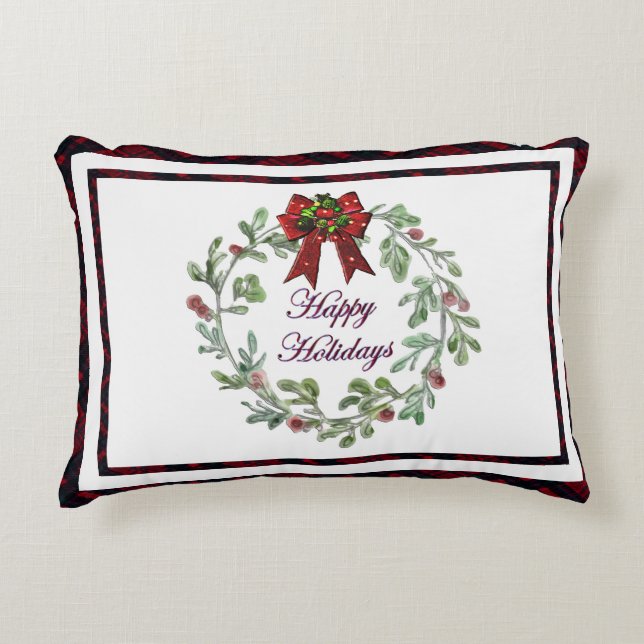 Almofada Decorativa Xadrez Vermelha Feliz Feriados (Frente)