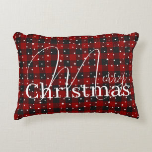 Almofada Decorativa Xadrez vermelho e preto com estrelas