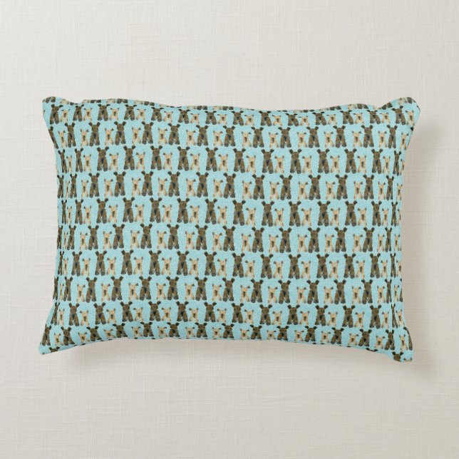 Almofada Decorativa Yorkshire Terrier Pattern em Teal (Verso)