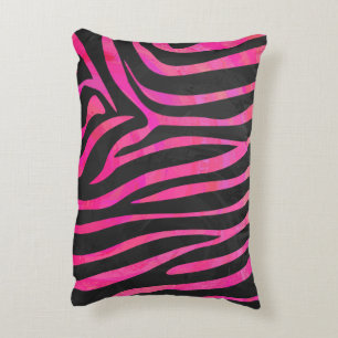 Almofada Decorativa Zebra Silhouette Impressão preto e rosa quente