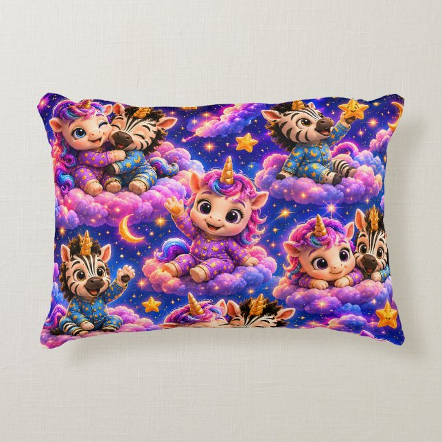 Almofada Decorativa Zebra unicórnio bebê animais lombar celestial capr (Frente)