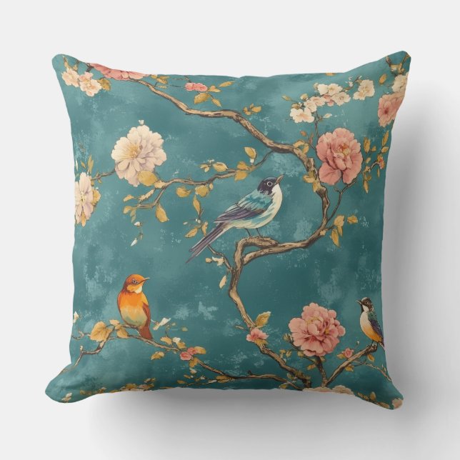 Almofada Decorative Chinoiserie Bird Pattern Throw Pillow (Frente)