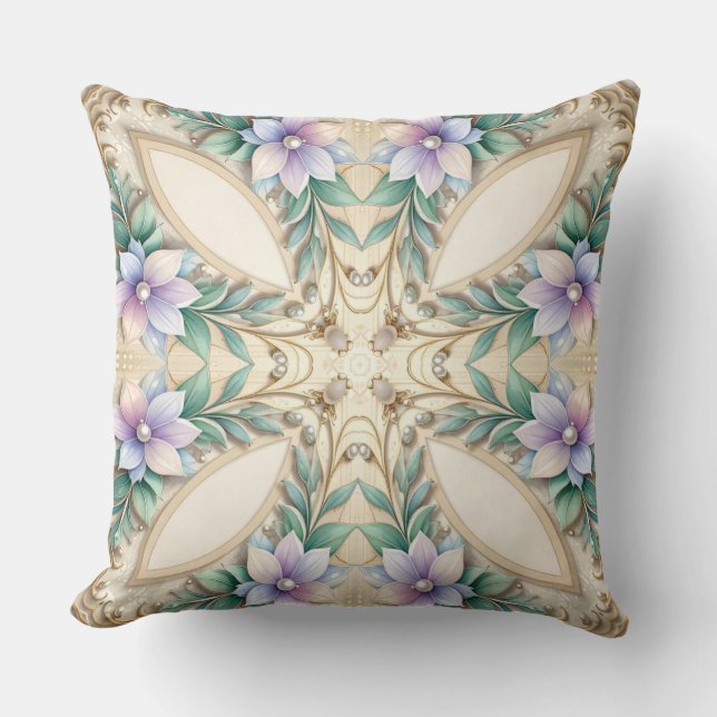 Almofada Decorative Floral Frame with Pearls Throw Pillow (Frente)