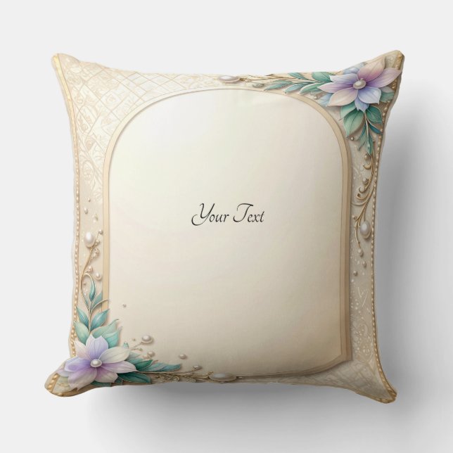 Almofada Decorative Floral Frame with Pearls Throw Pillow (Frente)