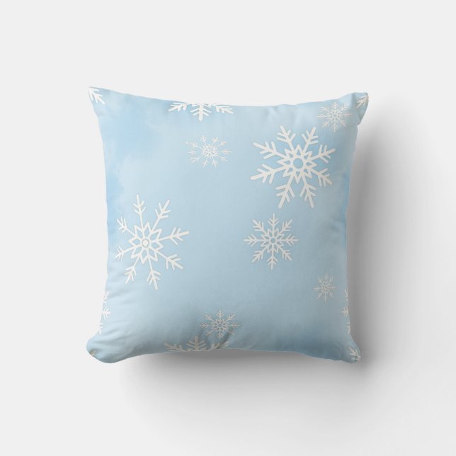 Almofada Decorative Pillow with White Snowflakes on Blue Ba (Frente)