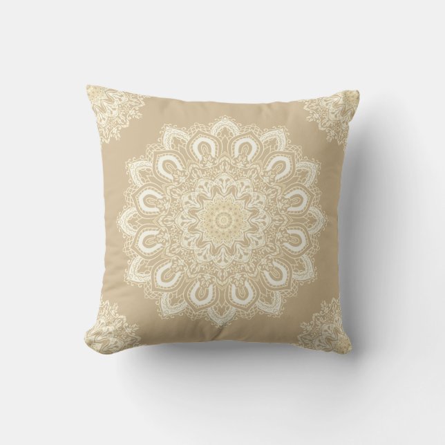 Almofada Decorativo do padrão Beige Mandala (Frente)