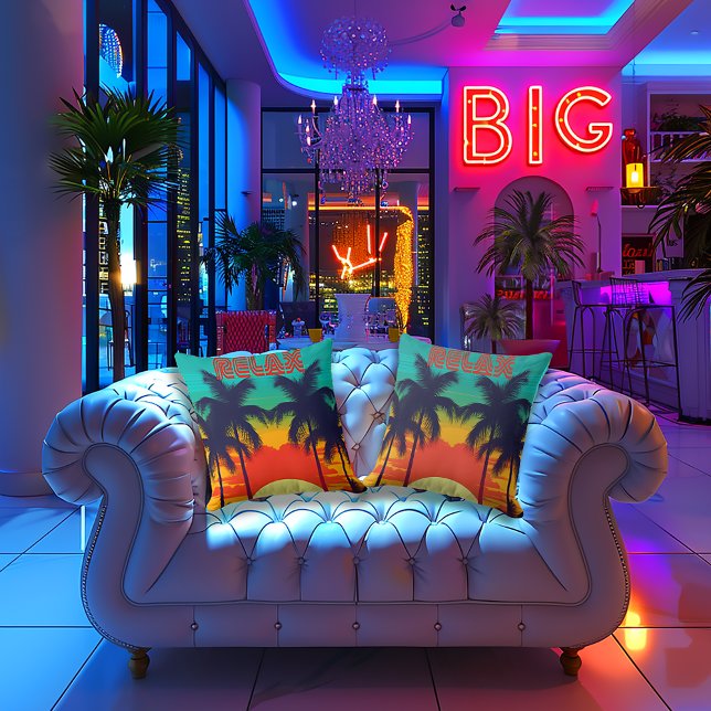 Almofada Decorativo Tropical do Estilo Retroativo 80s (Stylish "RELAX" 80s Retro Throw Pillows )