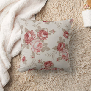 Almofada Decoupage de Rosa Clássica Vermelha e Bege Patrimô