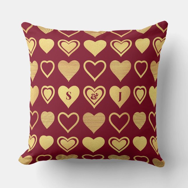 Almofada Deep Burgundy Luxury Hearts Valentine Gift (Frente)