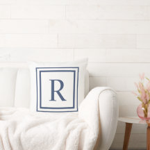 Deep Navy And White Square Border Monogram