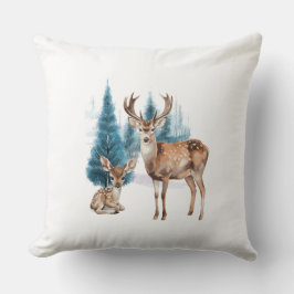 Almofada Deer and doe with snowy pine tree