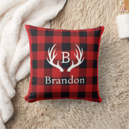 Almofada Deer Antler Initial Buffalo Plaid
