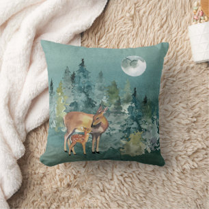 Almofada Deer Doe Fawn na Lua Completa da Floresta
