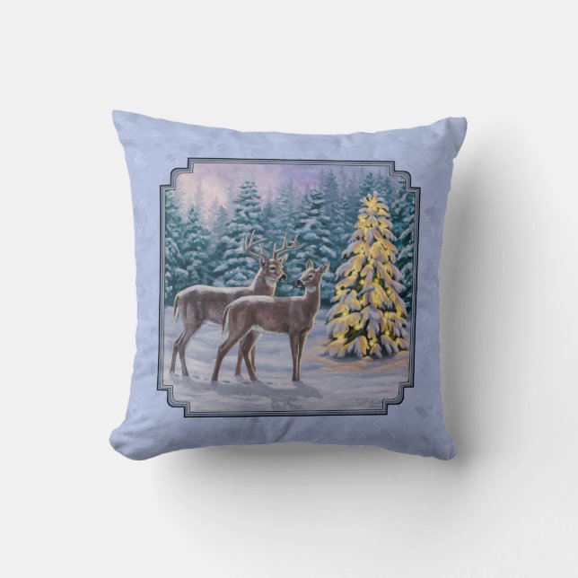 Almofada Deer e Árvore de Natal Blue (Frente)