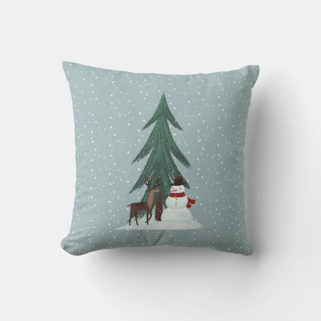 Almofada Deer e Snowman no Travesseiro decorativo de Snowfl (Frente)