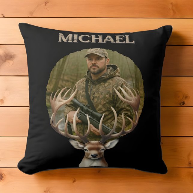 Almofada Deer Hunter Personalized Photo Camouflage Name (Criador carregado)