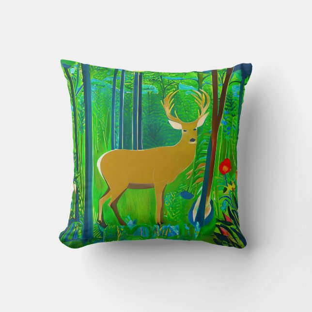 Almofada Deer in a Fantasy Forest Setting (Frente)