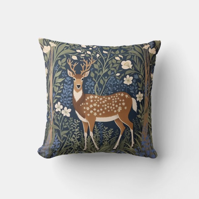 Almofada Deer In Bluebell Forest William Morris Inspirou (Frente)