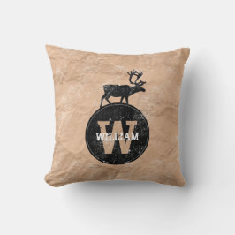 Almofada Deer Monogramas - Papel castanho-marrom, russo, af