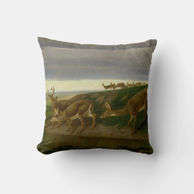 Almofada Deer on the Prairie (por William Holbrook Beard) (Frente)