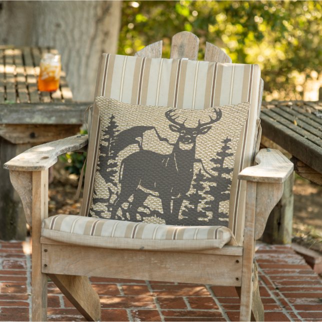Almofada Deer Silhouette No Padrão De Textura Faux Burlap (Cadeira)