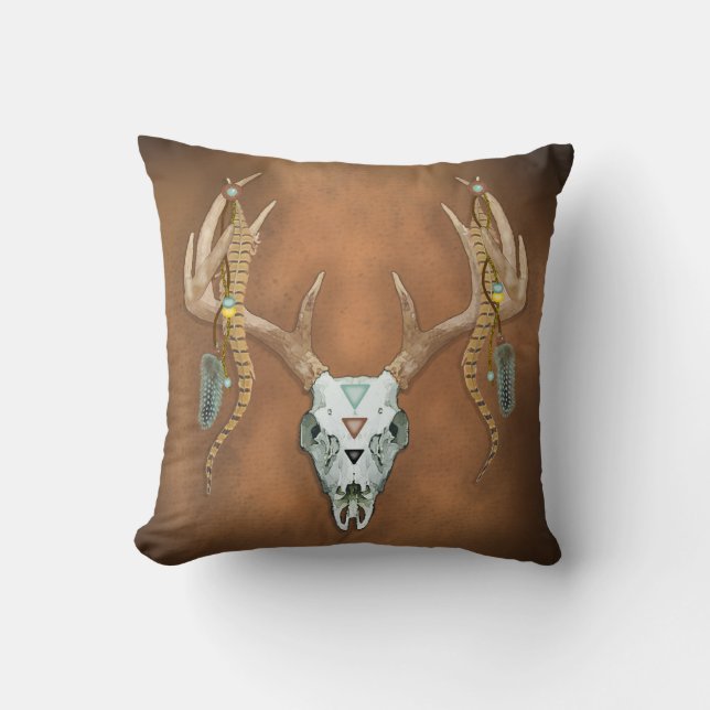 Almofada Deer Skull Antlers Vintage (Frente)