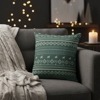 Almofada Deer Spruces and Diamonds Green Christmas Sweater 