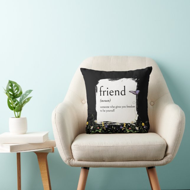 Almofada Definição de Dicionário para AMIGO Com Flores Silv (Cadeira)