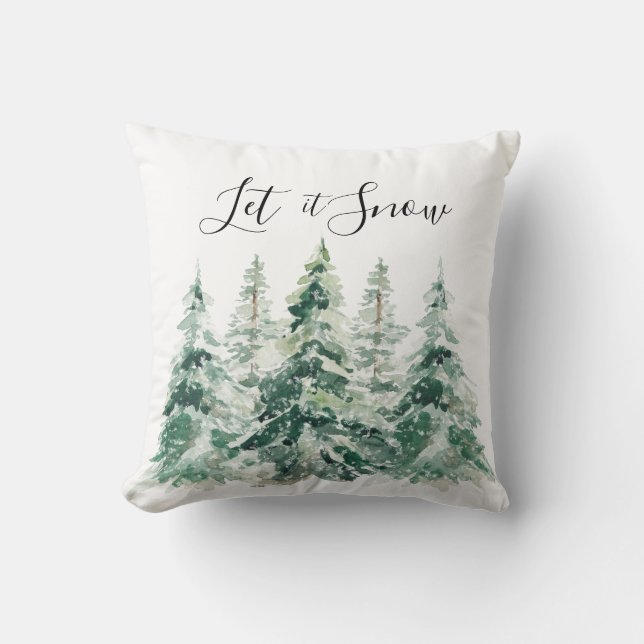 Almofada Deixar Neve Aquarela Árvores de Pinheiros de Natal (Frente)