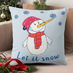 Almofada Deixe nevar Boneco de Neve Fofo com Floco de Neve