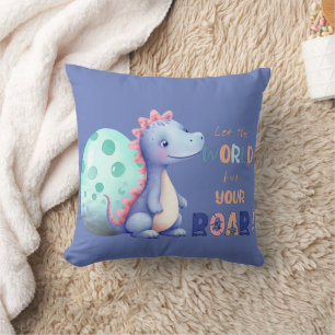 Almofada Deixe o Mundo Ouvir o Seu Rugido! Dino de Aquarela