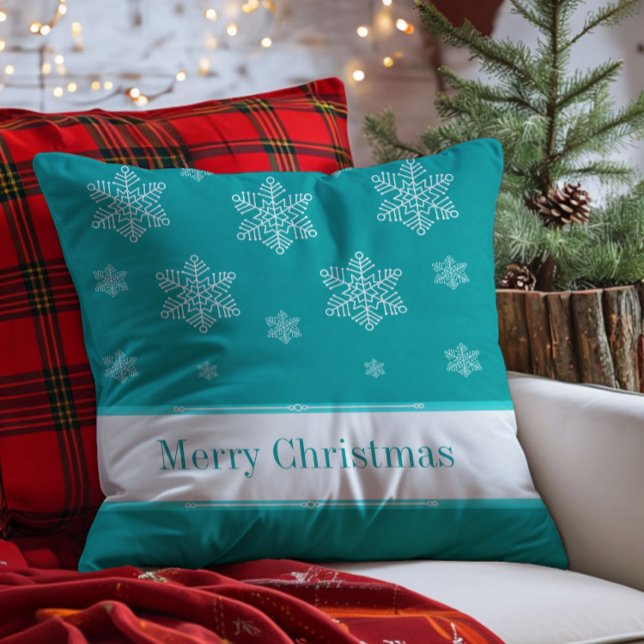 Almofada Deixe-o Travesseiro de Férias de Neve, Aqua (Aqua Let it Snow Holiday Throw Pillow)