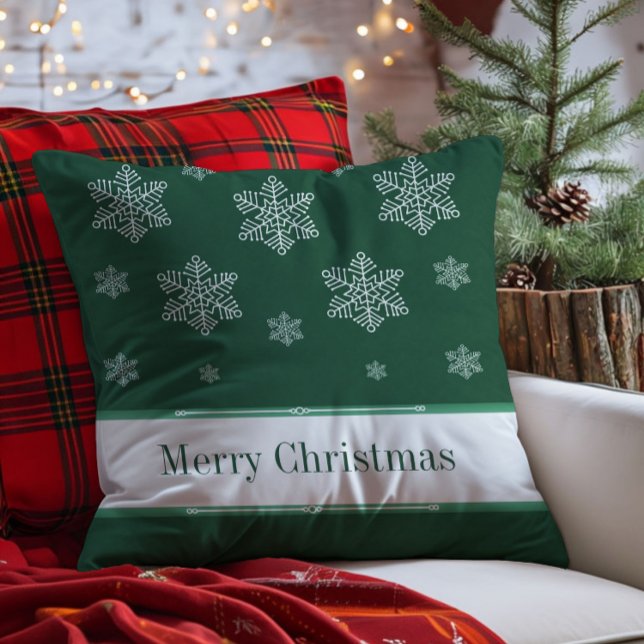 Almofada Deixe-o Travesseiro de Férias de Neve, Verde (Green Let it Snow Holiday Throw Pillow)