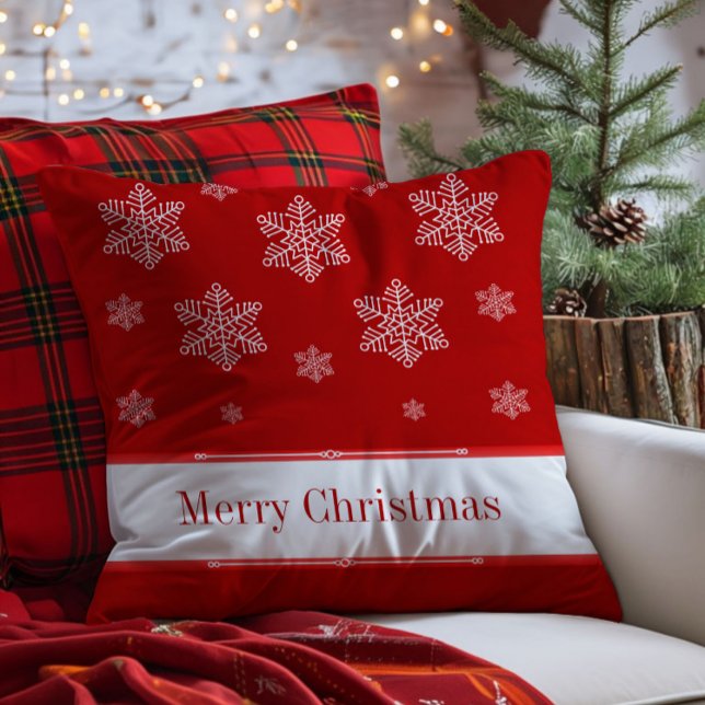 Almofada Deixe-o Travesseiro de Férias de Neve, Vermelho (Red Let it Snow Holiday Throw Pillow)