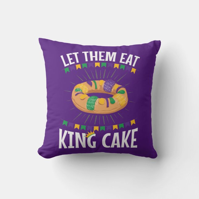 Almofada Deixe-Os Comer Rei Bolo Mardi Gras Engraçado (Frente)
