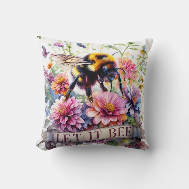 Almofada Deixe que seja – Aquarela Abelha Floral de Primave (Frente)