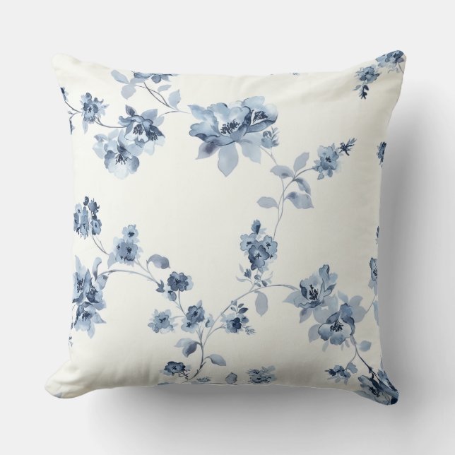 Almofada Dekokissen mit blauem Blumen-Print (Frente)