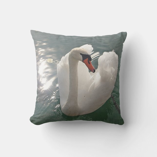 Almofada Dekokissen romantischer weisser Schwan (Frente)
